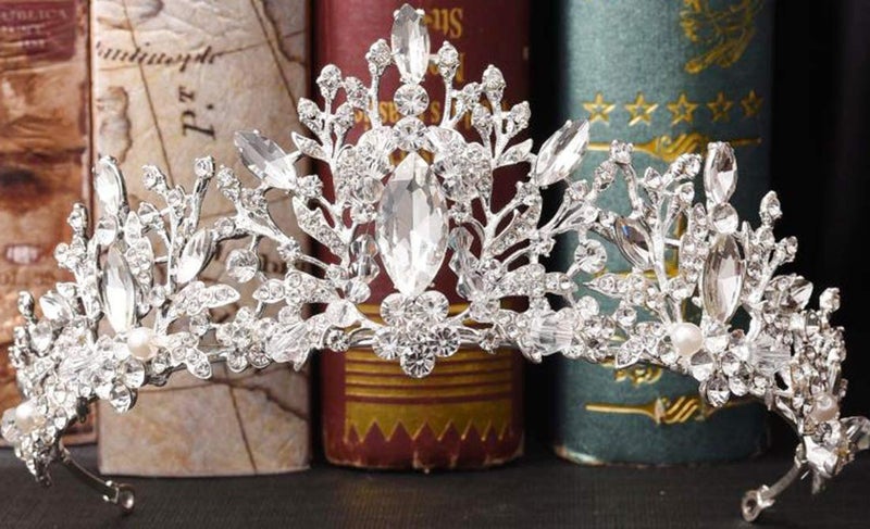 EverLove Bride Headdress Jewelry Wedding Necklace Earrings Set Crystal Crown Tiara A - Image 4